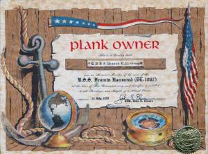 Plank Owner Certificate